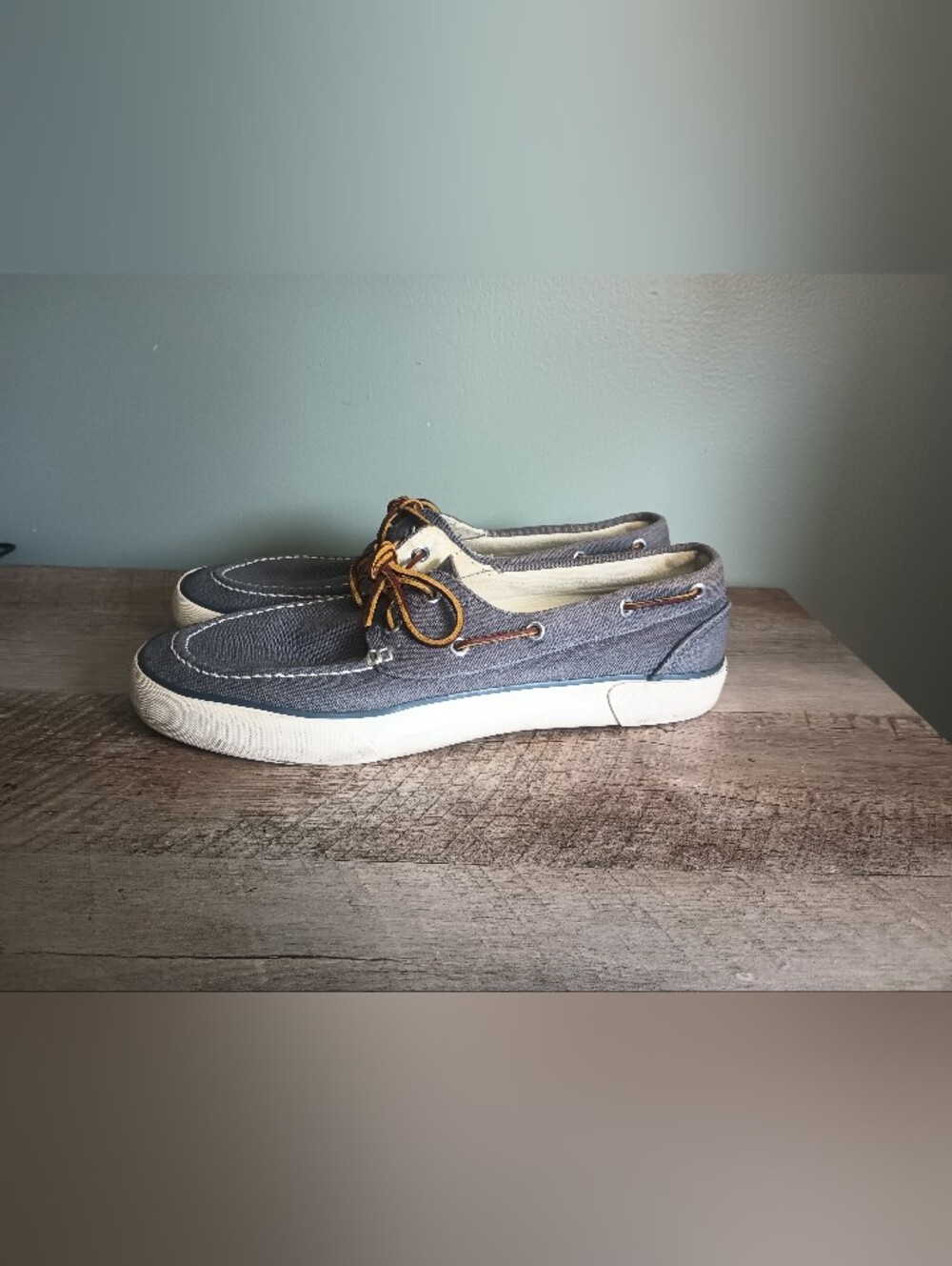 Polo Ralph Lauren Sander Boat Shoes 10.5D Blue Gray Preppy Nautical Coastal Dad